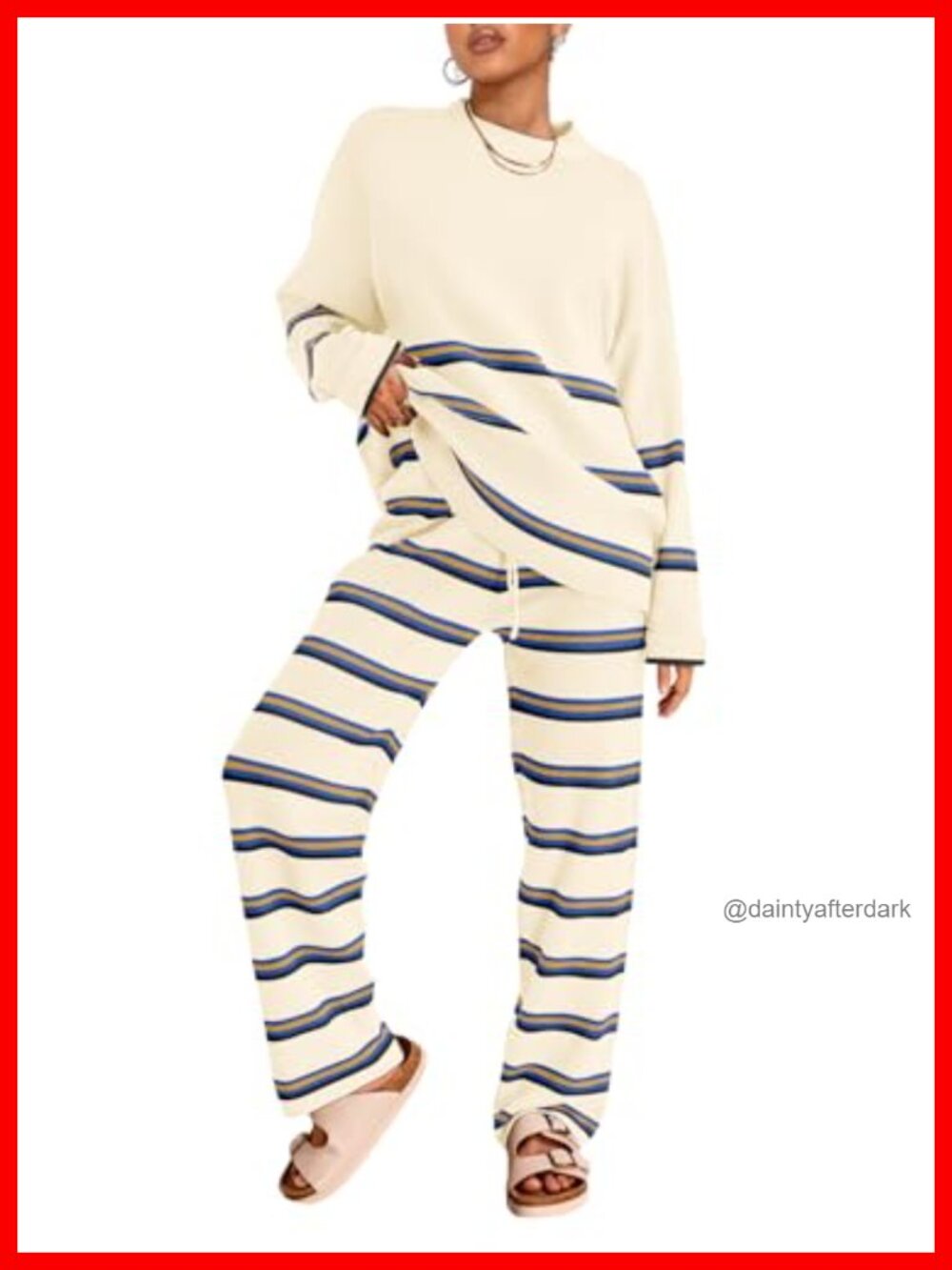 2 Piece Striped Sweater Lounge Set Womens Oversized Tracksuit